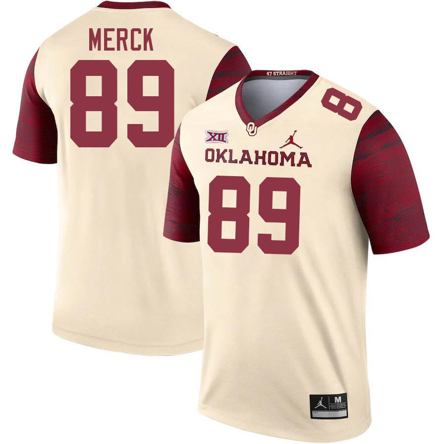 Men #89 Eli Merck Oklahoma Sooners College Football Jerseys Stitched Sale-Cream - Click Image to Close